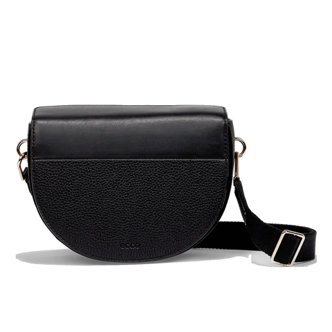 ECCO® Textureblock Leather Saddle Bag - Black - Front