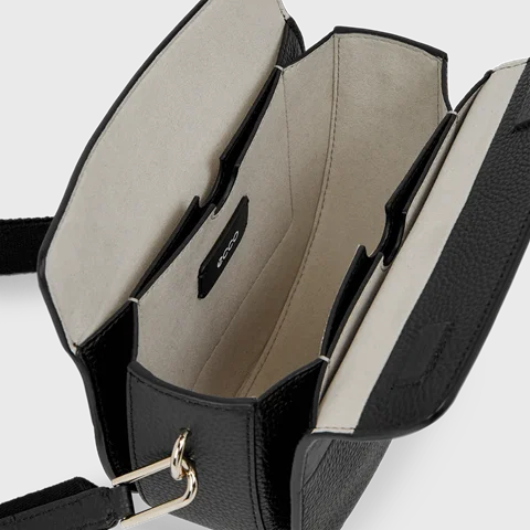 ECCO® Textureblock Leather Saddle Bag - Black - Inside
