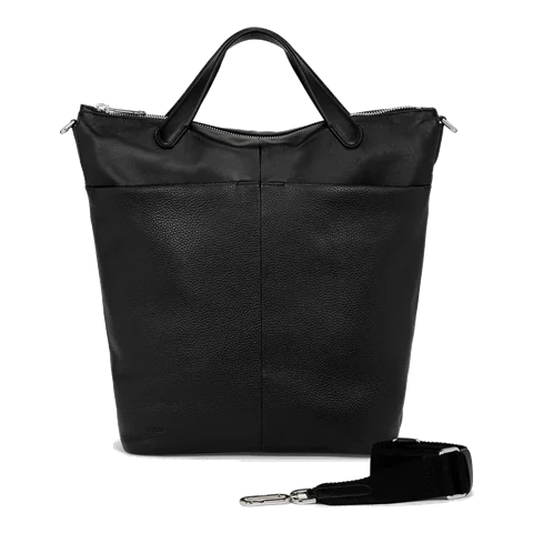 ECCO® Textureblock kožna duboka prostrana torba - Crno - Front