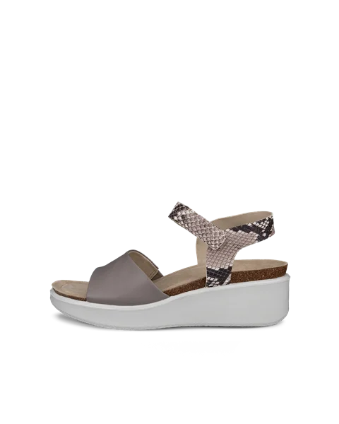 ECCO® Flowt Wedge Cork Damen Korksandale aus Leder mit Keilabsatz - Grau - O