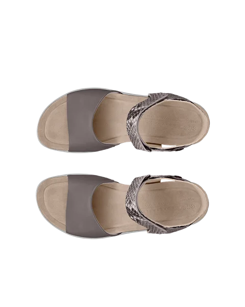ECCO® Flowt Wedge Cork Damen Korksandale aus Leder mit Keilabsatz - Grau - Top_Left_Pair