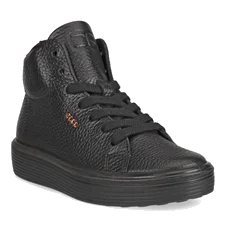 Kids' ECCO® Soft 60 Leather High-Top Trainer - Black - Main