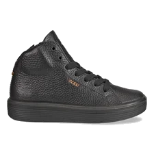 Kids' ECCO® Soft 60 Leather High-Top Trainer - Black - Outside