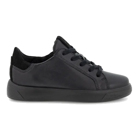 Kids' ECCO® Street 1 Leather Trainer - Black - Outside