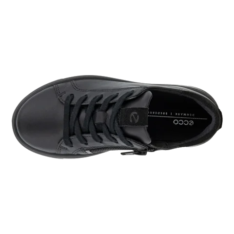 Kids' ECCO® Street 1 Leather Trainer - Black - Top