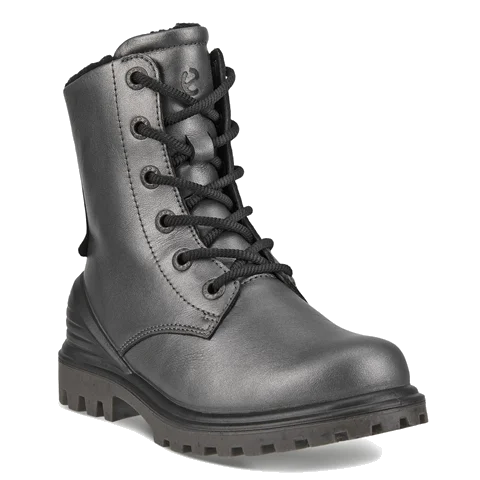 ECCO® Tredtray mellemhøj snørestøvle i læder til børn - Sølv - Main