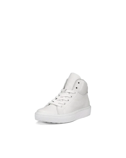 Kids' ECCO® Soft 60 Leather High-Top Trainer - White - M