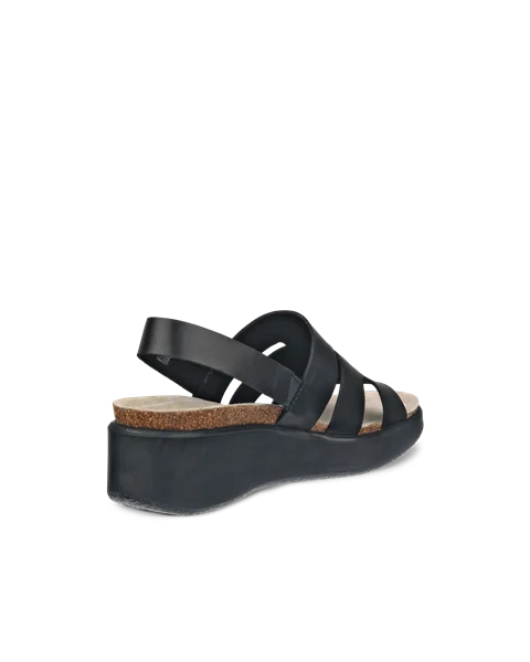 Women's ECCO® Flowt Wedge Cork Leather Cork Heeled Wedge Sandal - Black - B