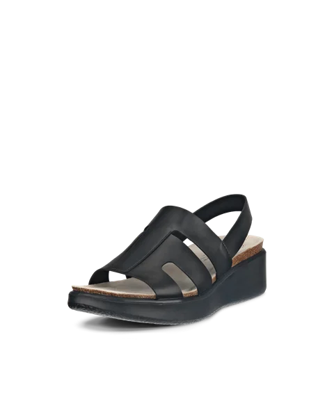 Women's ECCO® Flowt Wedge Cork Leather Cork Heeled Wedge Sandal - Black - M