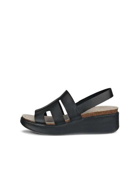 Women's ECCO® Flowt Wedge Cork Leather Cork Heeled Wedge Sandal - Black - O