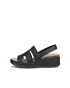 Women's ECCO® Flowt Wedge Cork Leather Cork Heeled Wedge Sandal - Black - O