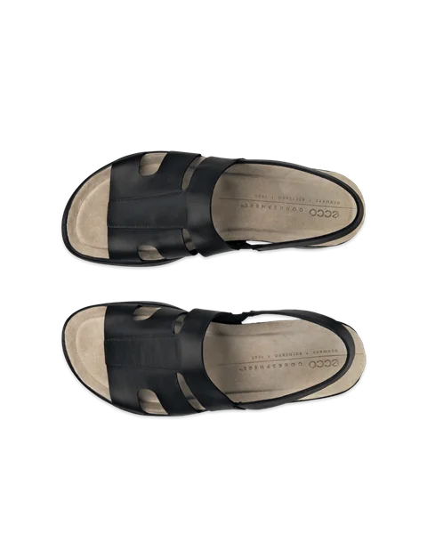 Women's ECCO® Flowt Wedge Cork Leather Cork Heeled Wedge Sandal - Black - Top_Left_Pair