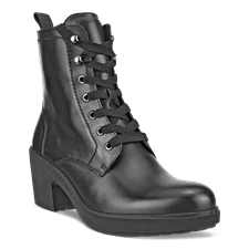 Women's ECCO® Metropole Zurich Leather Lace-Up Mid-Cut Boot - Black - Main