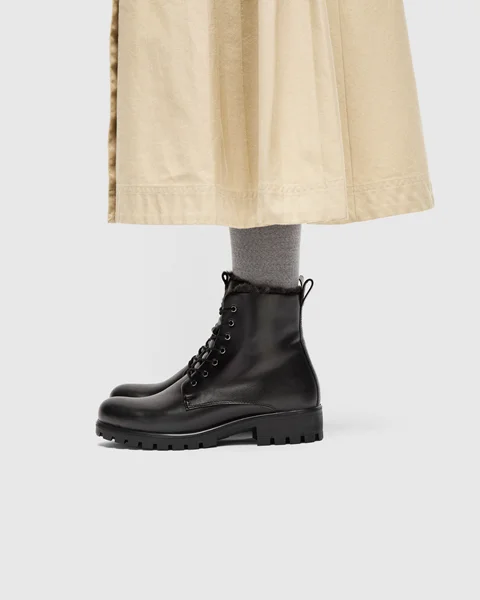 Women's ECCO® Modtray Leather Lace-Up Mid-Cut Boot - Black - Lifestyle_Image_1