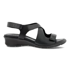 Women's ECCO® Felicia Leather Wedge Sandal - Black - Outside