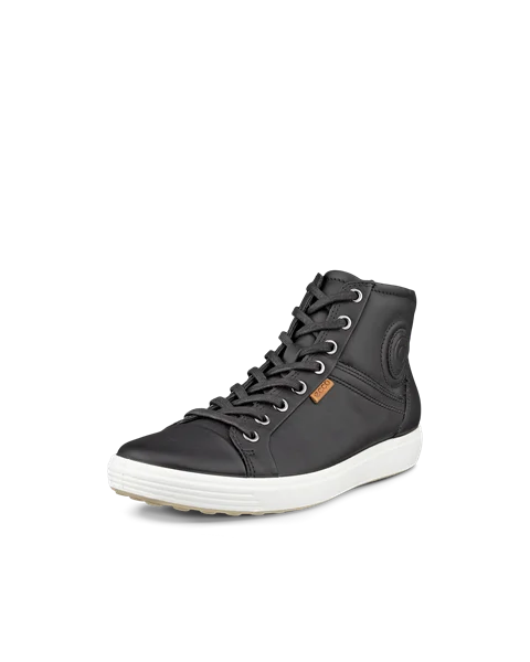 Women's ECCO® Soft 7 Leather High-Top Trainer - Black - M