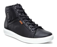 Women's ECCO® Soft 7 Leather High-Top Trainer - Black - Main