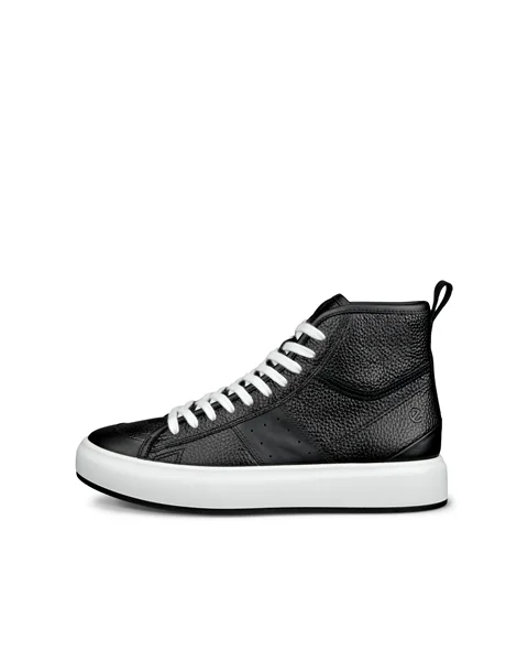 Women's ECCO® Street Ace Leather High-Top Trainer - Black - O