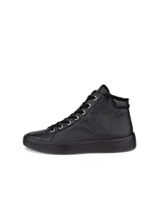 Women's ECCO® Street Tray Leather High-Top Trainer - Black - O