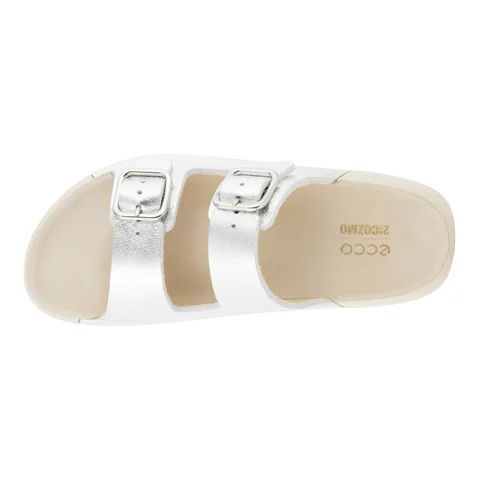 Damskie skórzane sandały z paskami ECCO® Cozmo - Srebrny - Top