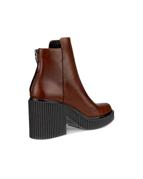 Damskie skórzane botki ECCO® Fluted Heel - Brązowy - B