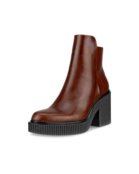 Damskie skórzane botki ECCO® Fluted Heel - Brązowy - M