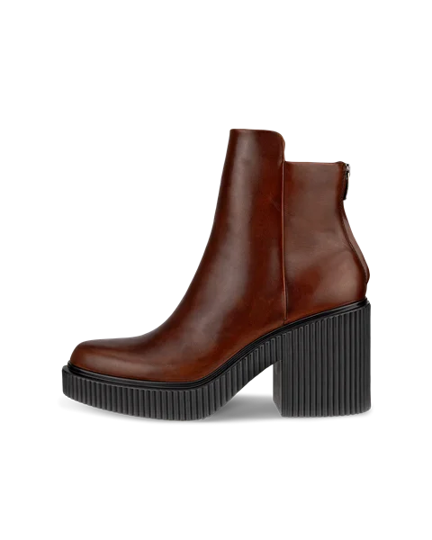 Damskie skórzane botki ECCO® Fluted Heel - Brązowy - O