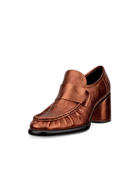 Women's ECCO® Sculpted LX 55 Leather Block-Heeled Loafer - Brown - M