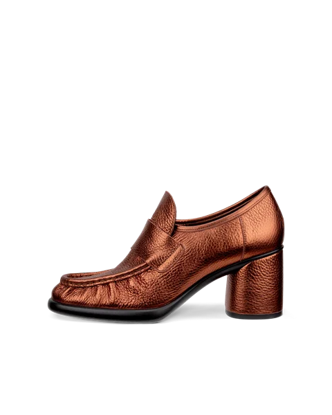 Women's ECCO® Sculpted LX 55 Leather Block-Heeled Loafer - Brown - O