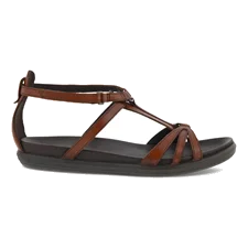 Damskie skórzane sandały na płaskim obcasie ECCO® Simpil - Brązowy - Outside