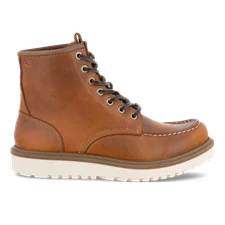 Women's ECCO® Staker Leather Moc-Toe Boot - Brown - Outside