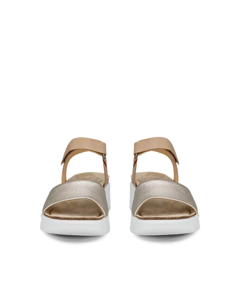 ECCO® Flowt ženske kožne sandale s plutenom platformom - Zlatna - Front_Pair