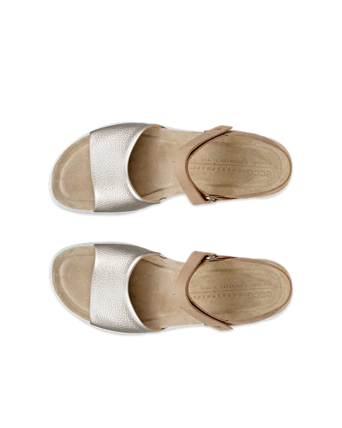 ECCO® Flowt ženske kožne sandale s plutenom platformom - Zlatna - Top_Left_Pair