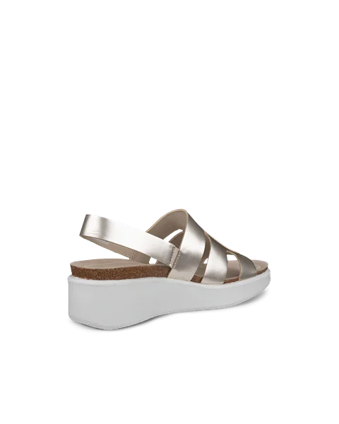 Women's ECCO® Flowt Wedge Cork Leather Cork Heeled Wedge Sandal - Gold - B