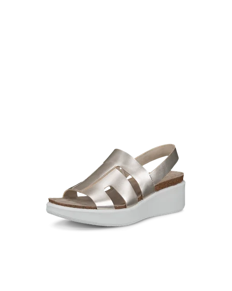 Women's ECCO® Flowt Wedge Cork Leather Cork Heeled Wedge Sandal - Gold - M