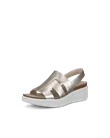 Women's ECCO® Flowt Wedge Cork Leather Cork Heeled Wedge Sandal - Gold - M