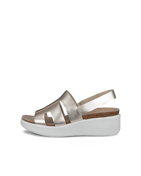 Women's ECCO® Flowt Wedge Cork Leather Cork Heeled Wedge Sandal - Gold - O