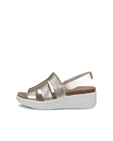 Women's ECCO® Flowt Wedge Cork Leather Cork Heeled Wedge Sandal - Gold - O