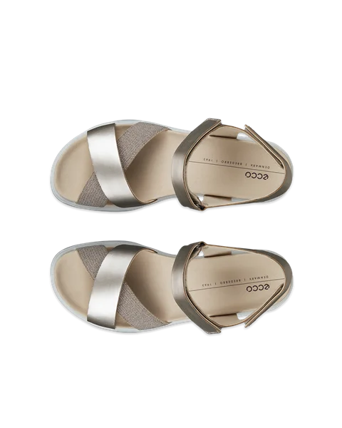 ECCO® Flowt Wedge LX ženske kožne sandale na platformu - Zlatna - Top_Left_Pair