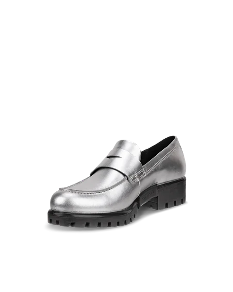 Women's ECCO® Modtray Leather Loafer - Silver - M