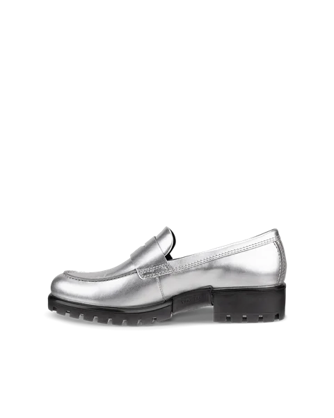 Women's ECCO® Modtray Leather Loafer - Silver - O