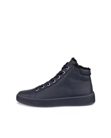 Women's ECCO® Street Tray Leather High-Top Trainer - Navy - O