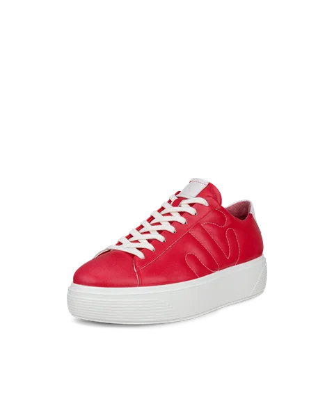 Women's ECCO® Street Platform Leather Platform Trainer - Red - M