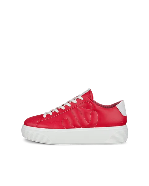 Women's ECCO® Street Platform Leather Platform Trainer - Red - O