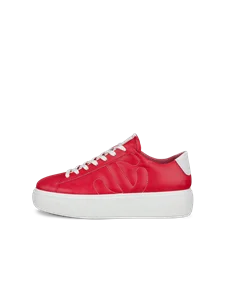 Women's ECCO® Street Platform Leather Platform Trainer - Red - O