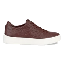 Women's ECCO® Street Tray Leather Trainer - Claret - Outside