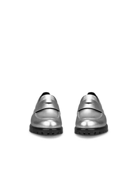 Women's ECCO® Modtray Leather Loafer - Silver - Front_Pair