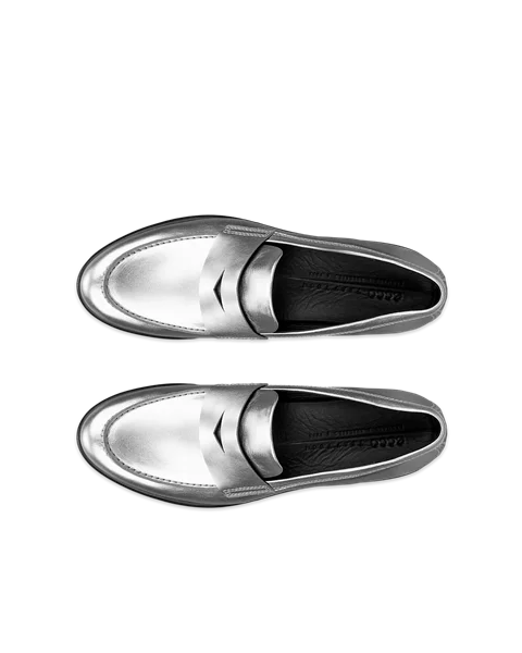 Women's ECCO® Modtray Leather Loafer - Silver - Top_Left_Pair