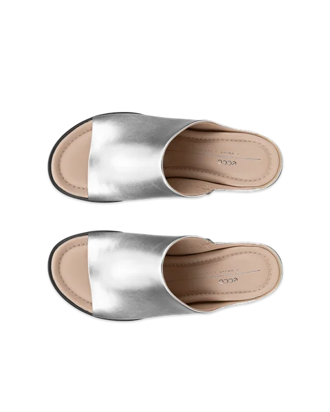 Women's ECCO® Sculpted Sandal LX 35 Leather Mule Sandal - Silver - Top_Left_Pair