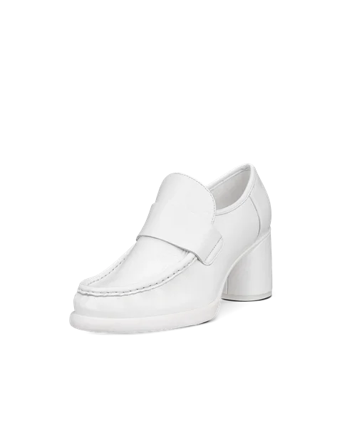 Women's ECCO® Sculpted LX 55 Leather Block-Heeled Loafer - White - M